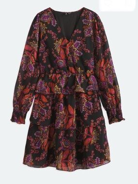 NWT. Kara Vero Moda Black Floral Ruffled Tiered Long Sleeve Dress